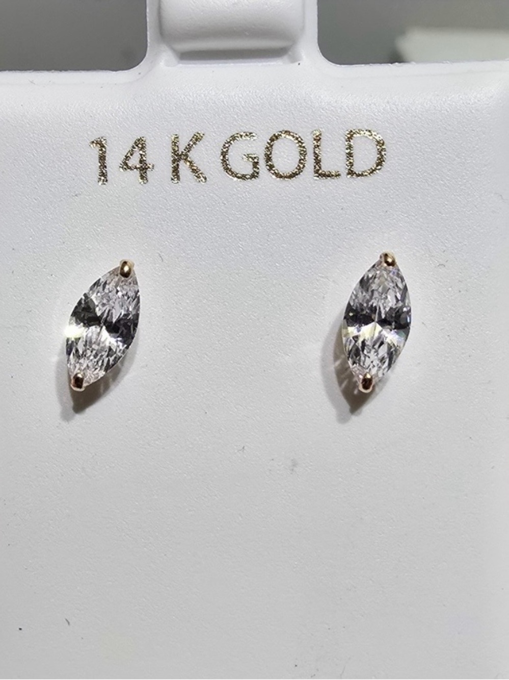 Solid 14K Gold Marquise Clear Cubic Zirconia Stud Earrings